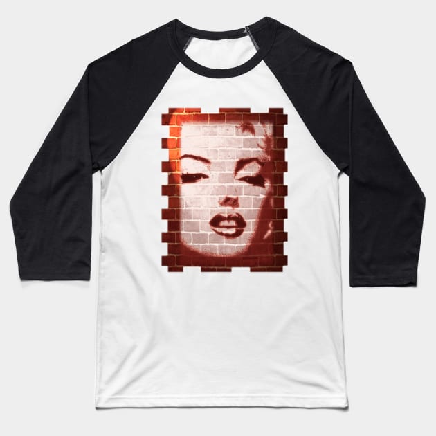 Marilyn Monroe Street Art on Brick Wall Baseball T-Shirt by BluedarkArt